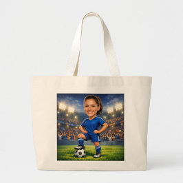 Bolsa Tote Grande Custom Photo-Face Soccer/Football Star Caricature 