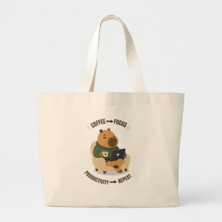 Bolsa Tote Grande Cute Capivara Café Foco Produtividade Trabalho De