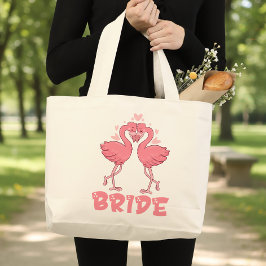 Bolsa Tote Grande Cute Flamingo Wedding Tropical Beach Bride