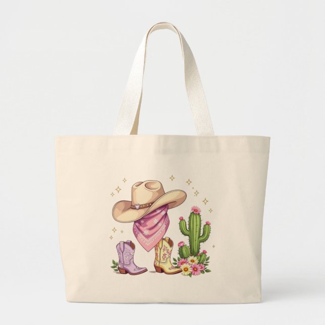 Bolsa Tote Grande Cute Gen Z Western Boho Cowgirl Fashion Accessory (Frente)
