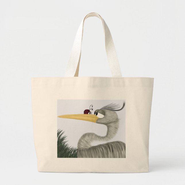 Bolsa Tote Grande Cute Heron e Ladybug (Frente)