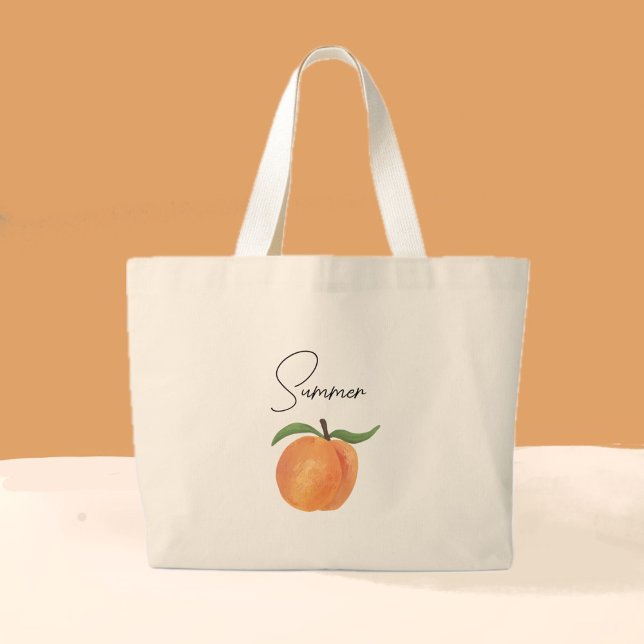 Bolsa Tote Grande Cute Painted Peach Fruit Illustration  (Criador carregado)