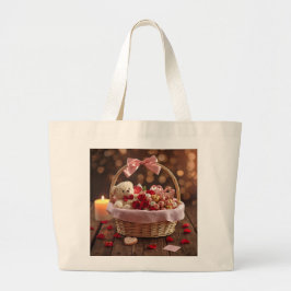 Bolsa Tote Grande Cute Teddy Rose Basket Romantic Valentine