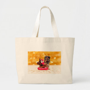 Bolsa Tote Grande Cute Yorkshire Terrier Felry Natal