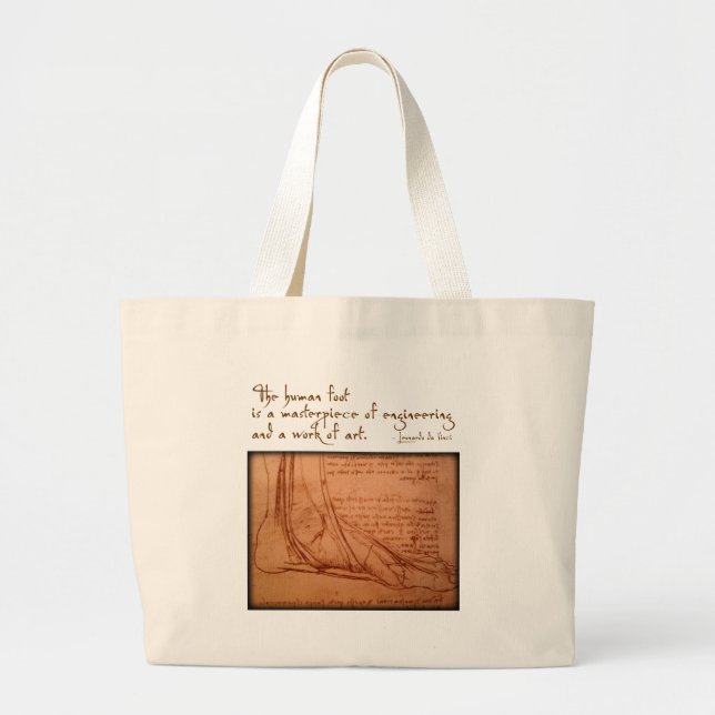Bolsa Tote Grande da Vinci: "O pé humano é… " (Frente)