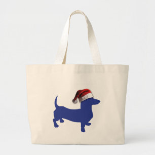 Bolsa Tote Grande Dachshund bonito em um Chapéu Santa