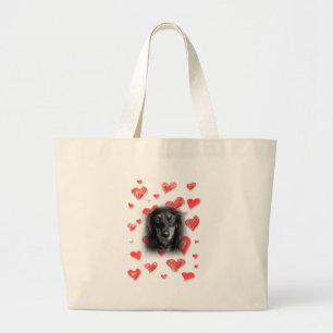Bolsa Tote Grande Dachshund com Corações Vermelhos