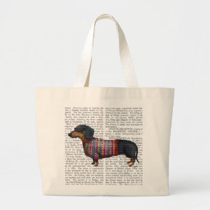 Bolsa Tote Grande Dachshund Com Sweater Wooly