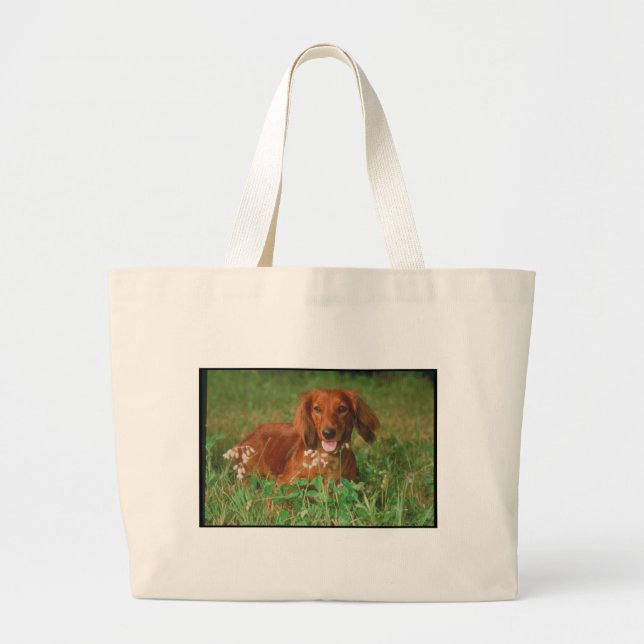 Bolsa Tote Grande Dachshund de cabelos compridos vermelho (Frente)