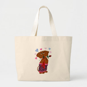 Bolsa Tote Grande Dachshund em Shorts cor-de-rosa do coração
