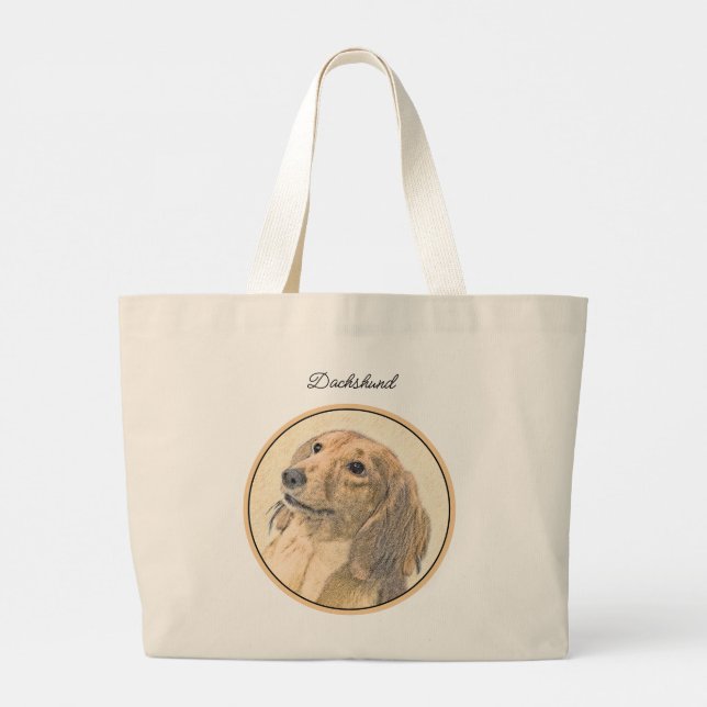Bolsa Tote Grande Dachshund Longhaired Red Painting Original Dog Art (Verso)
