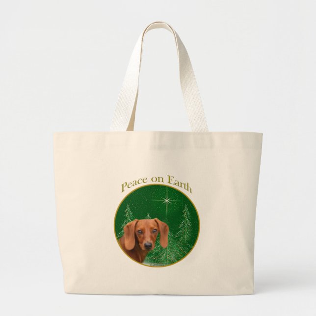 Bolsa Tote Grande Dachshund Peace na Terra (Frente)