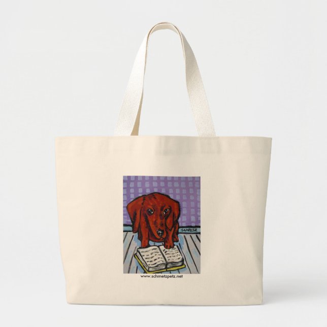 Bolsa Tote Grande Dachshund que lê um livro (Frente)