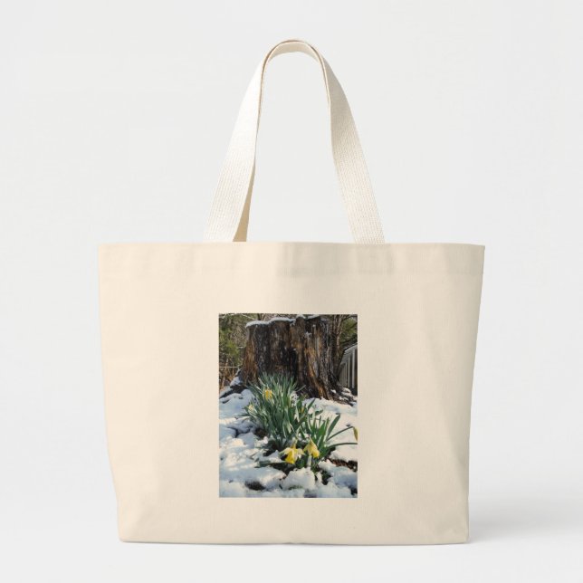 Bolsa Tote Grande Daffodilos amarelos na neve (Frente)