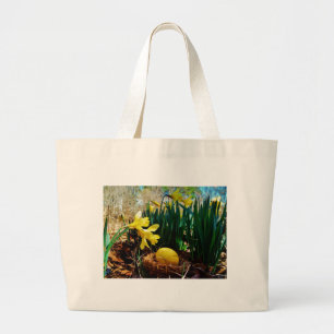 Bolsa Tote Grande Daffodils amarelos e um ovo da páscoa amarelo
