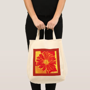 Bolsa Tote Grande Daisy Aster em Vermelho, Amarelo e Saffron