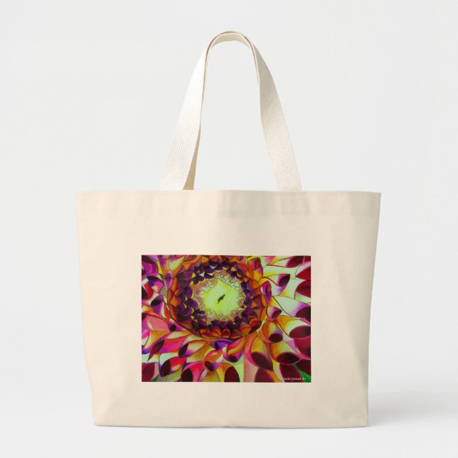 Bolsa Tote Grande Dália Roxa arte floral abstrata original (Frente)