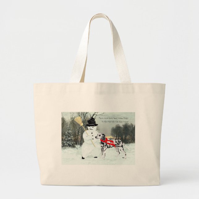 Bolsa Tote Grande Dálmata na Neve de Inverno (Frente)