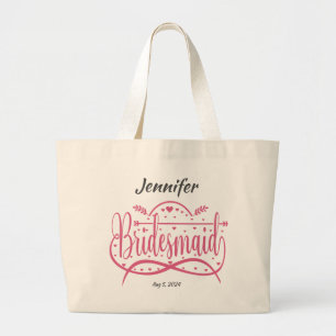 Bolsa Tote Grande Damas de honra corações rosa personalizados festa
