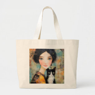 Bolsa Tote Grande Damas & Gatos – Coleção de Retratos Vintage 1