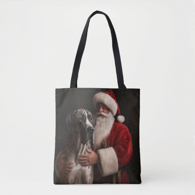 Bolsa Tote Grande Dane Com Papai Noel Natal Festivo (Frente)