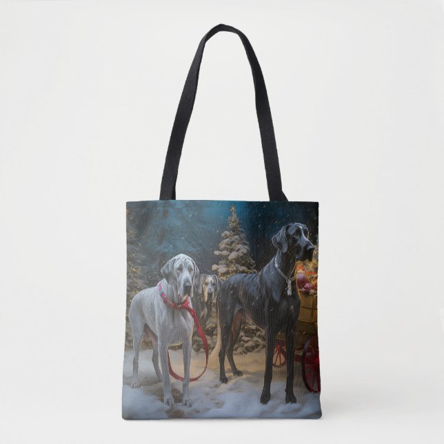 Bolsa Tote Grande Dane Snowy Sleigh Decência de Natal (Frente)