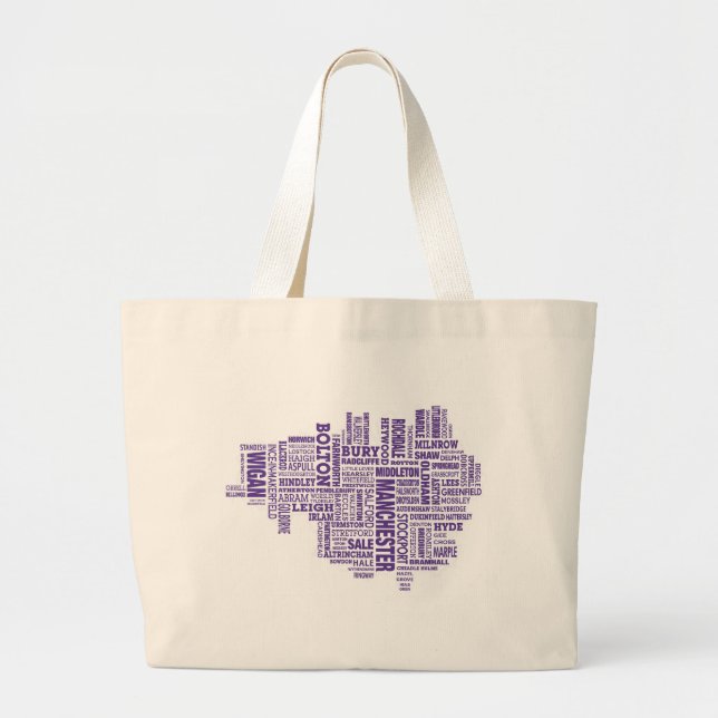 Bolsa Tote Grande Datilografe o mapa de maior Manchester (Frente)