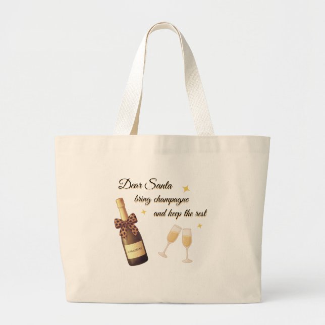 Bolsa Tote Grande Dear Santa Champagne Design (Frente)