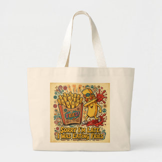 Bolsa Tote Grande Desculpe o Atraso, Estava Comendo Batatas Fritas E