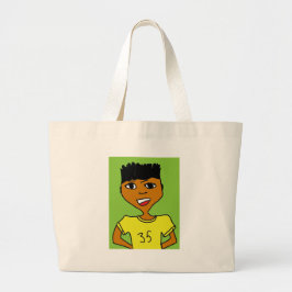 Bolsa Tote Grande desenho animado de criança negra desportiva