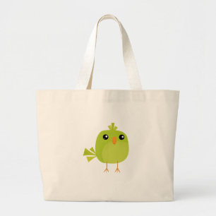 Bolsa Tote Grande Desenho Animado de Pássaro Verde Fofo