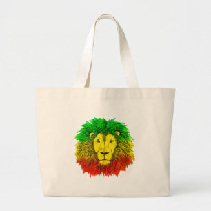 Bolsa Tote Grande Desenho de cabeça de leão Rasta vermelho amarelo v
