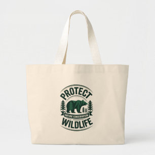 Bolsa Tote Grande Desenho de Insígnia de Conservação da Natureza e P