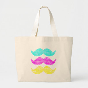 Bolsa Tote Grande Desenho de Padrão de Bigode Retro Colorido