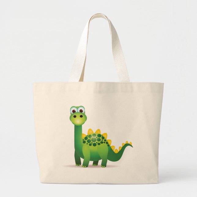Bolsa Tote Grande Desenhos animados bonitos do dinossauro verde (Frente)
