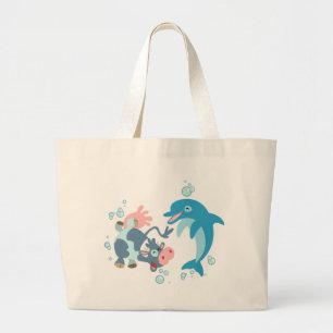 Bolsa Tote Grande Desenhos animados Seacow e saco do golfinho