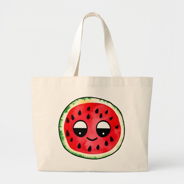 Bolsa Tote Grande Design Bolsa-Bag Desenho Mão: Fruta-Emoji (Frente)