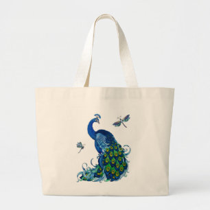 Bolsa Tote Grande Design Clássico de Peacock e Dragonfly