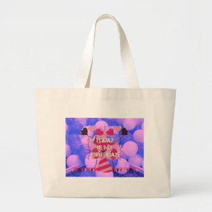 Bolsa Tote Grande Design de Aniversário Festivo: Hoje é meu Aniversá