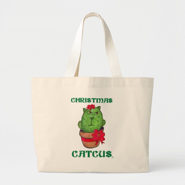 Bolsa Tote Grande Design de Cartum de Natal Holiday Cactus (Frente)