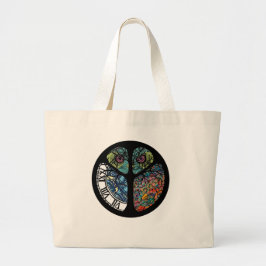 Bolsa Tote Grande Design de Coruja de Árvore de Sinais de Paz Colori