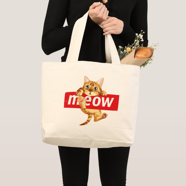 Bolsa Tote Grande Design de Gatinho Sinal Meow (Frente (produto))