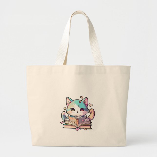 Bolsa Tote Grande design de gato fofo (Frente)