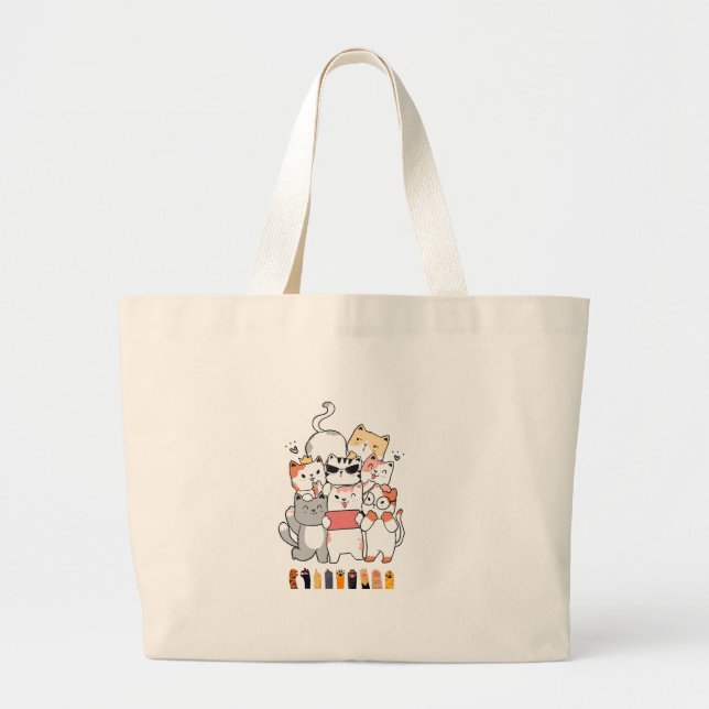 Bolsa Tote Grande design de gatos (Frente)