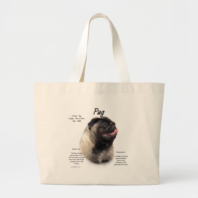 Bolsa Tote Grande Design de Histórico de Pug (Frente)