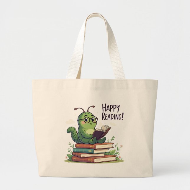 Bolsa Tote Grande Design de Leitura do Bookworm (Frente)