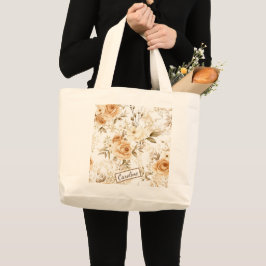 Bolsa Tote Grande Design de Nome Floral Romântico Personalizado