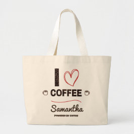 Bolsa Tote Grande Design de Nome Personalizado para Amantes de Café