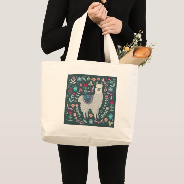 Bolsa Tote Grande Design Floral de Llama (Frente (produto))