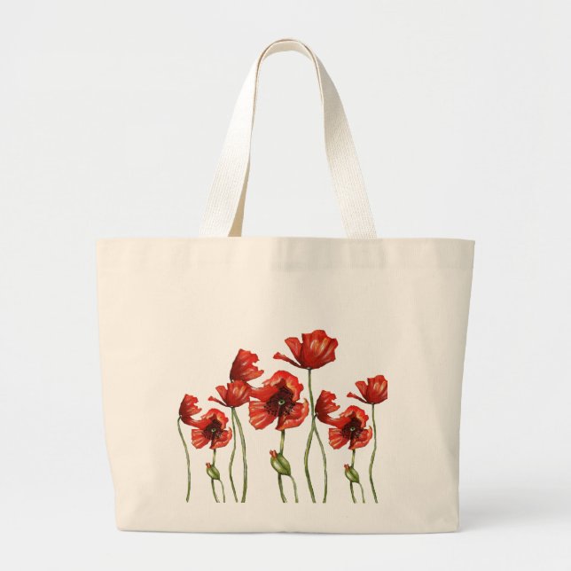 Bolsa Tote Grande Design floral vermelho das papoilas (Frente)